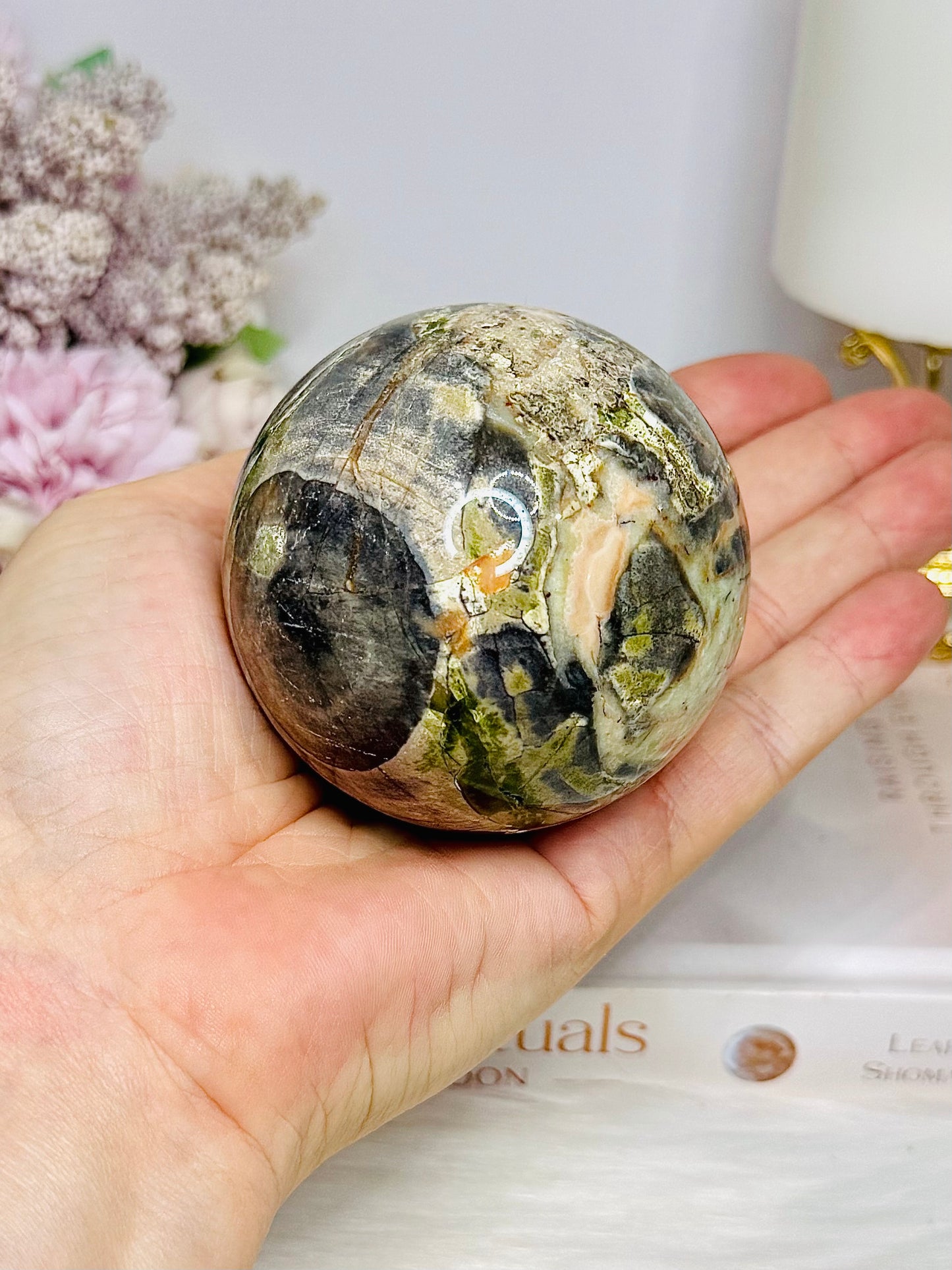 Large Money Agate Sphere on Stand 372g