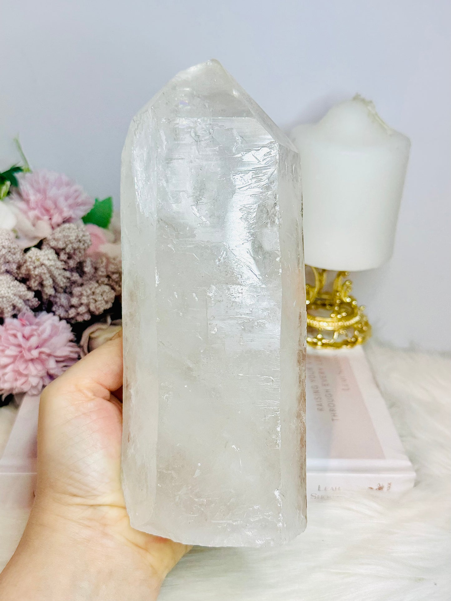 Huge 1.53KG Lemurian Quartz Crystal Tower From Brazil