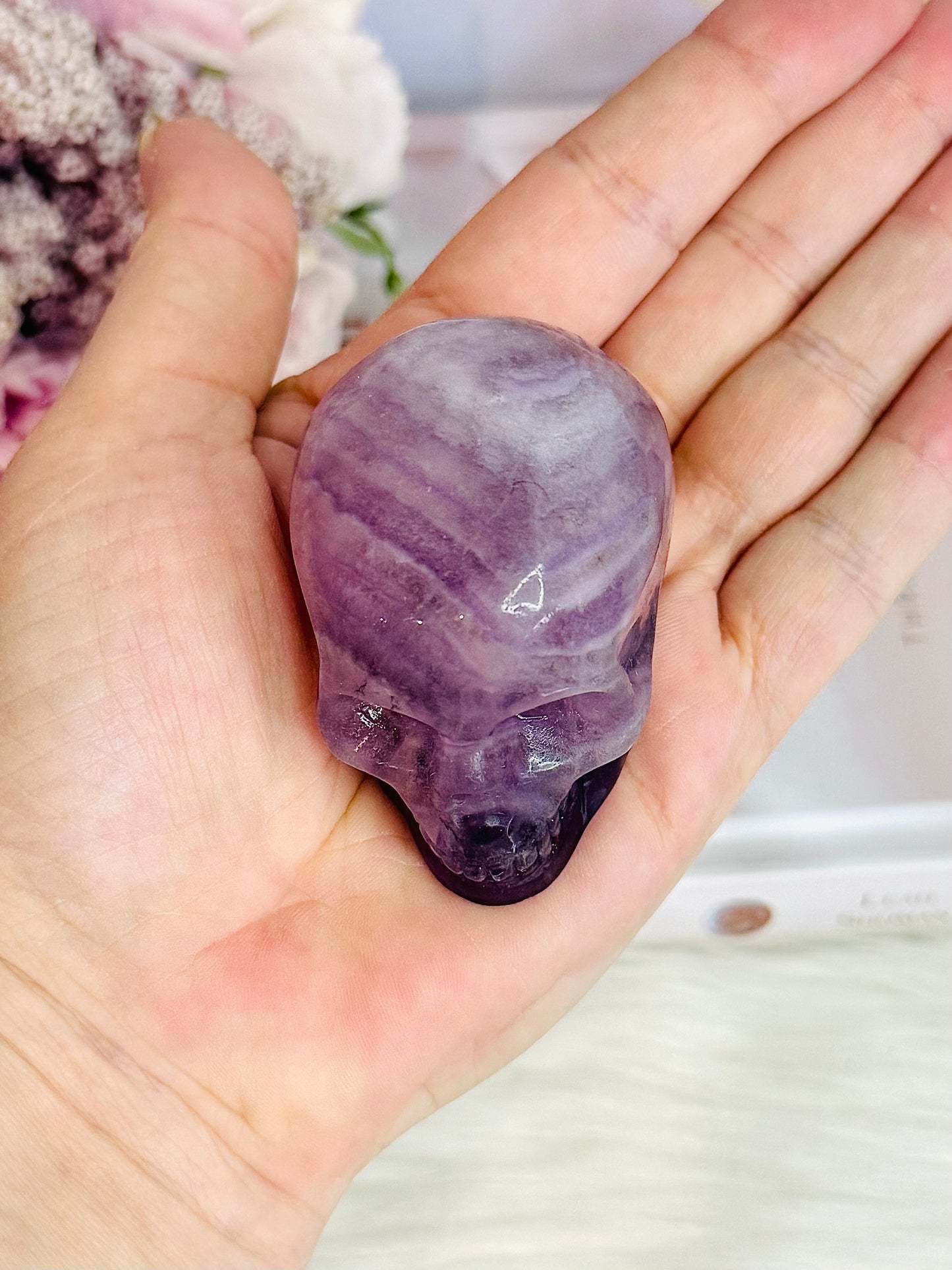 Beautiful Purple Fluorite Carved Skull 7cm