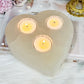 Large Selenite Chunky Triple Candle Heart Holder 1.5KG 15cm