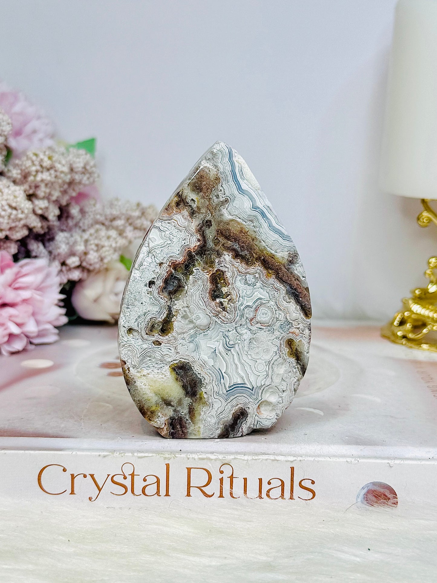 Mexican Lace Agate Flame with Druzy On Tip 8.5cm
