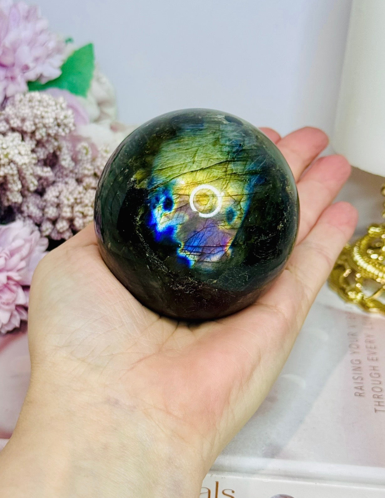 Large Labradorite Sphere with Purple Flash 428g