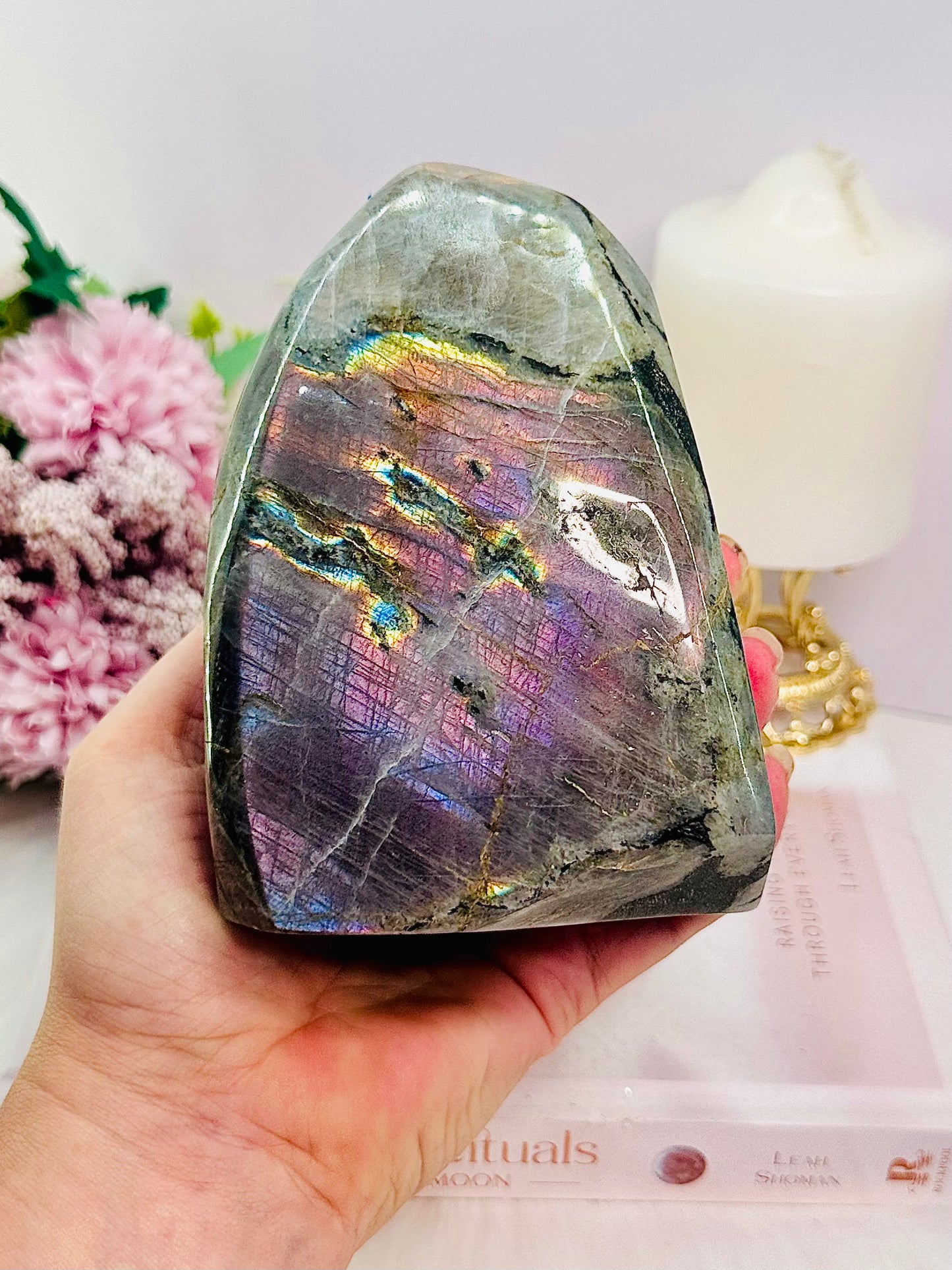 WOW!!!!!! Classy & Absolutely Fabulous Large 14.5cm 1.43KG Labradorite Polished Freeform with Stunning Purple Flash Truly Gorgeous