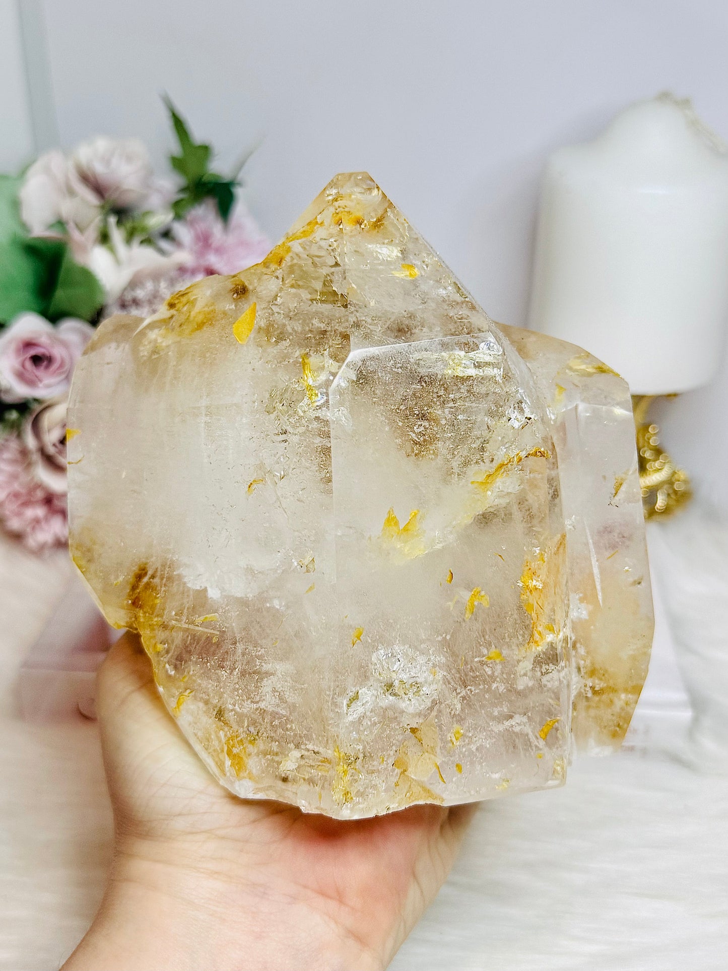 Natural Large Golden Healer Quartz Freeform with Rainbows 1.45KG 13.5cm