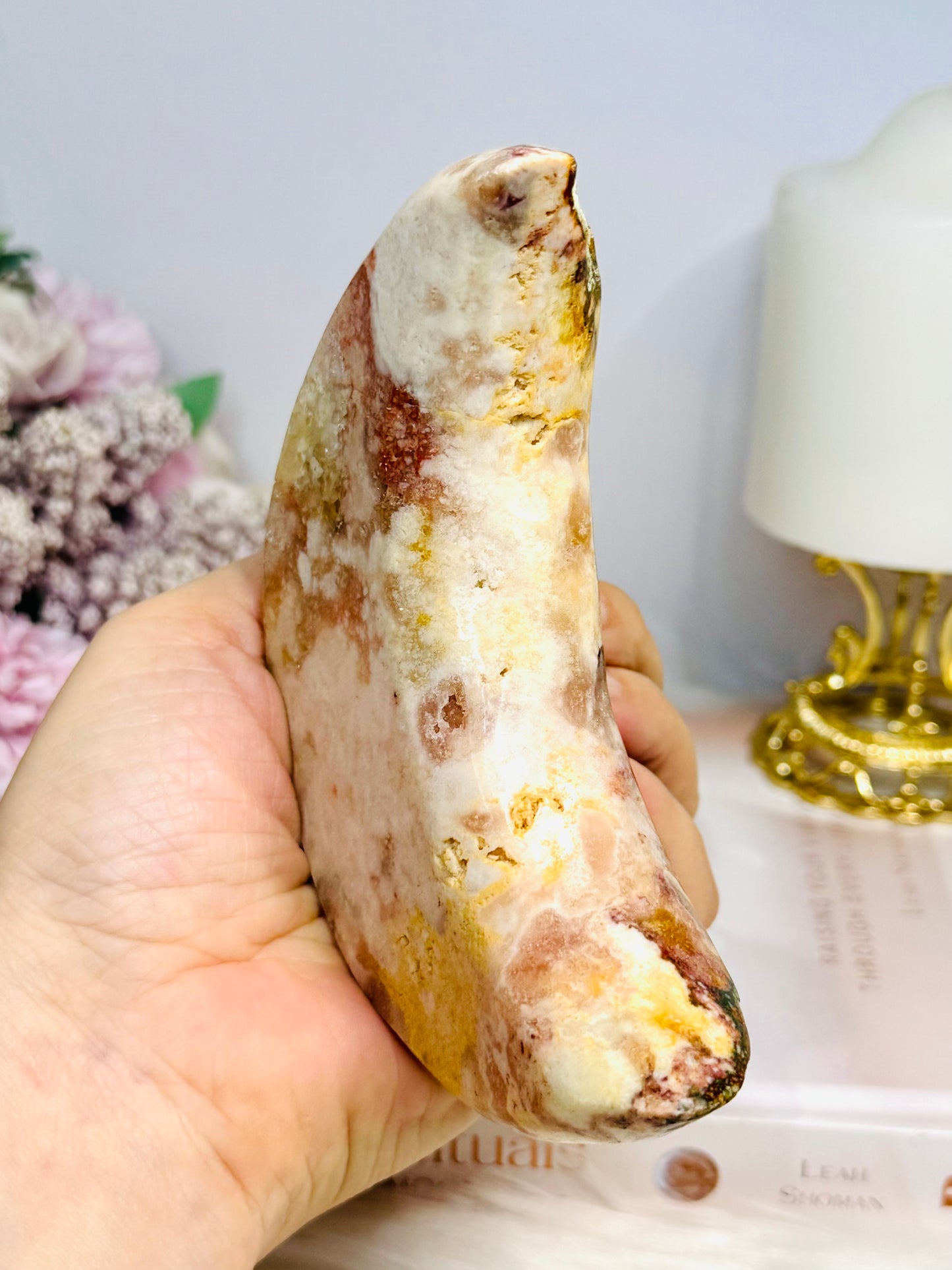 Large Chunky Pink Amethyst Carved Druzy Moon On Stand 12.5cm 471g