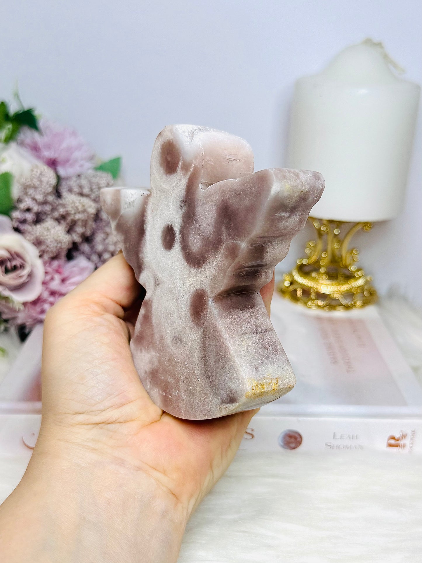 Chunky Pink Amethyst Druzy Carved Angel 10cm 341g