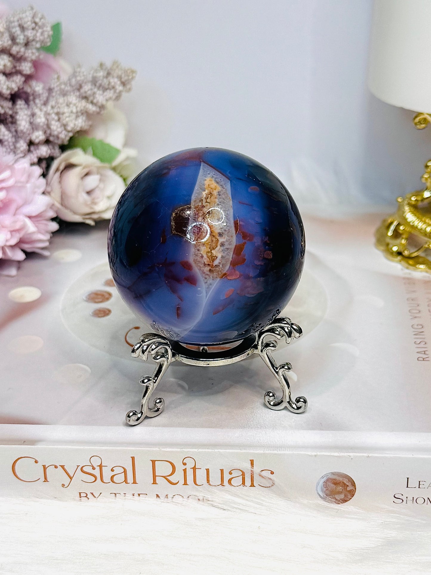 High Grade Blue Agate Sphere on Stand 250g