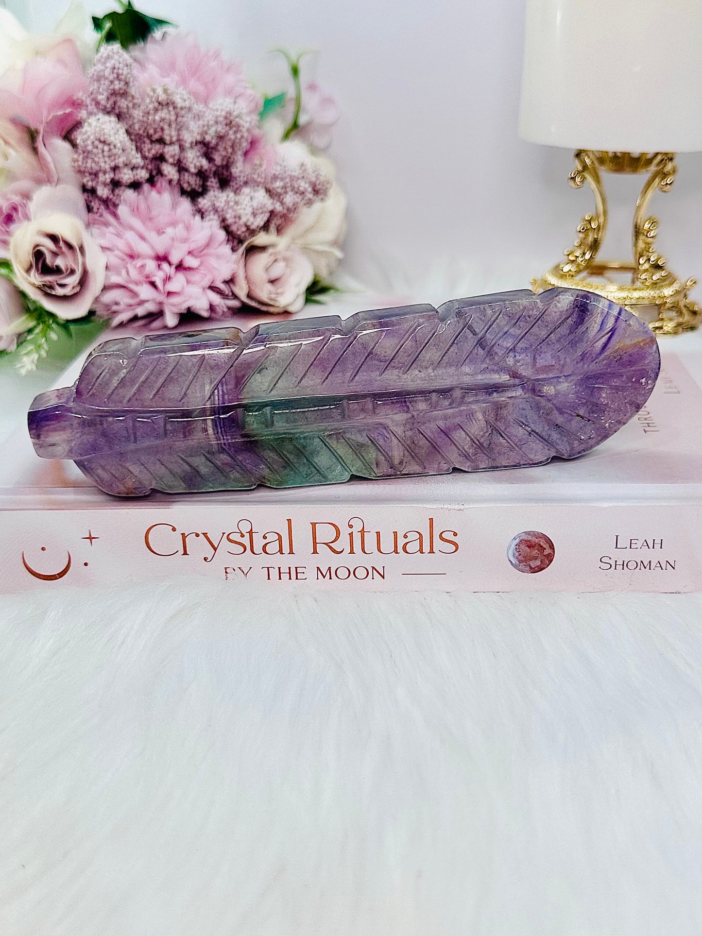 Absolutely Incredible Large 15.5cm Fluorite Carved Feather with Rainbows ~ Just Gorgeous