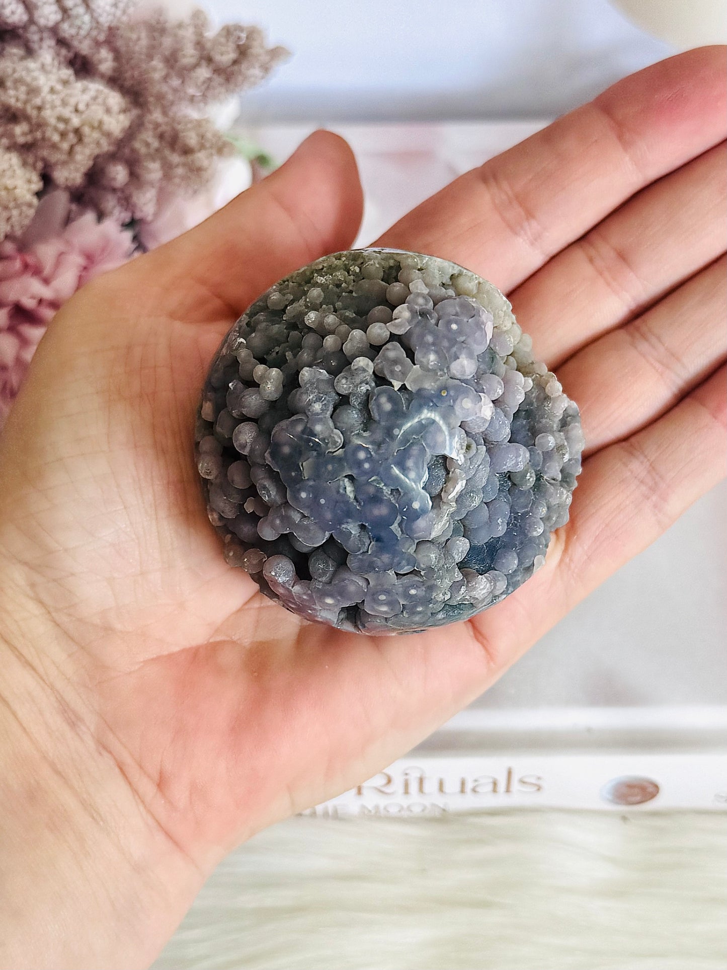 Gorgeous Natural Grape Agate Sphere 229grams On Stand