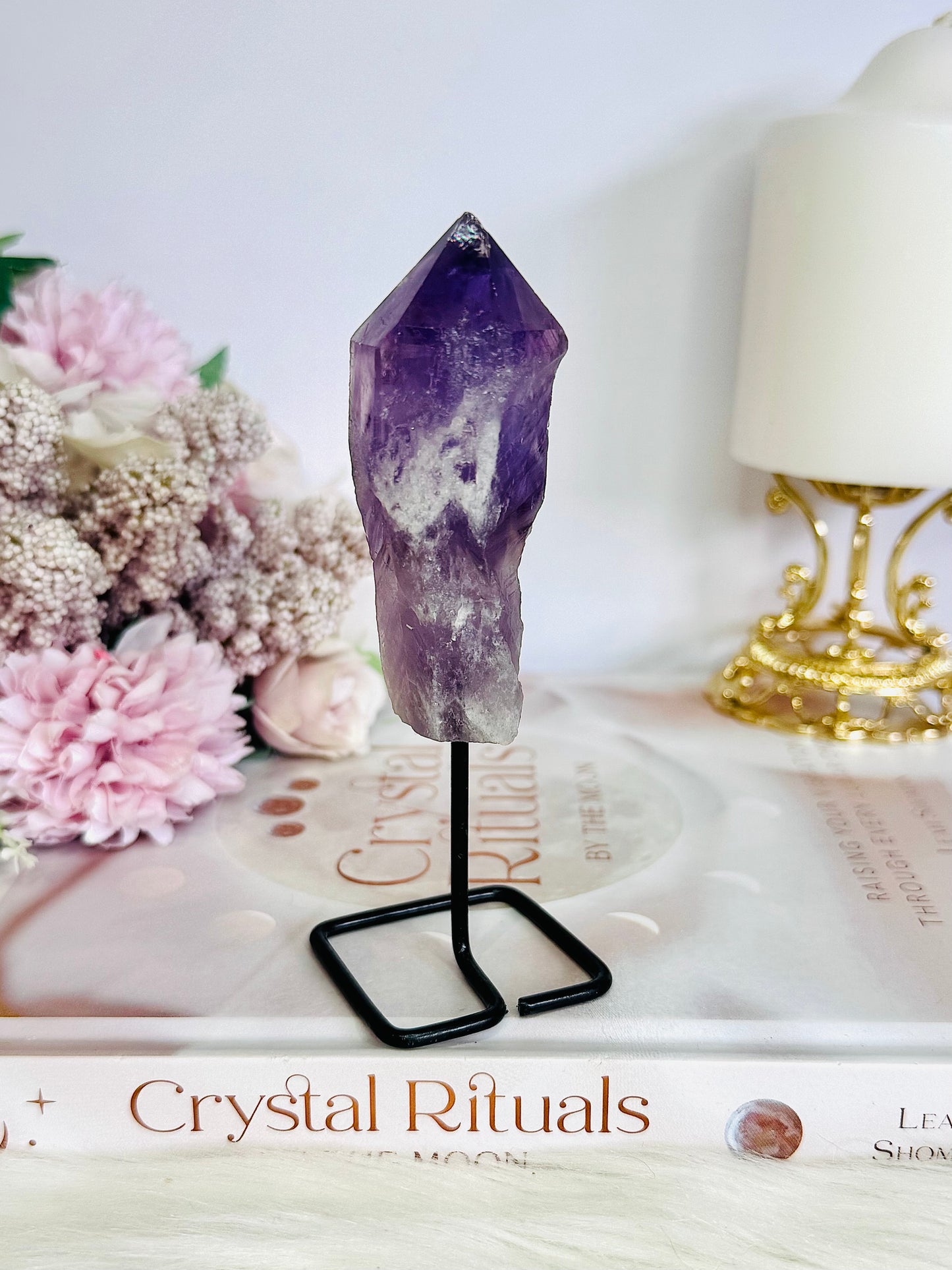 Beautiful Natural Amethyst Point | Tower On Black Stand 12cm