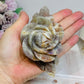 Large High Grade Moonstone Rose With Flash on Gold Stand 18cm