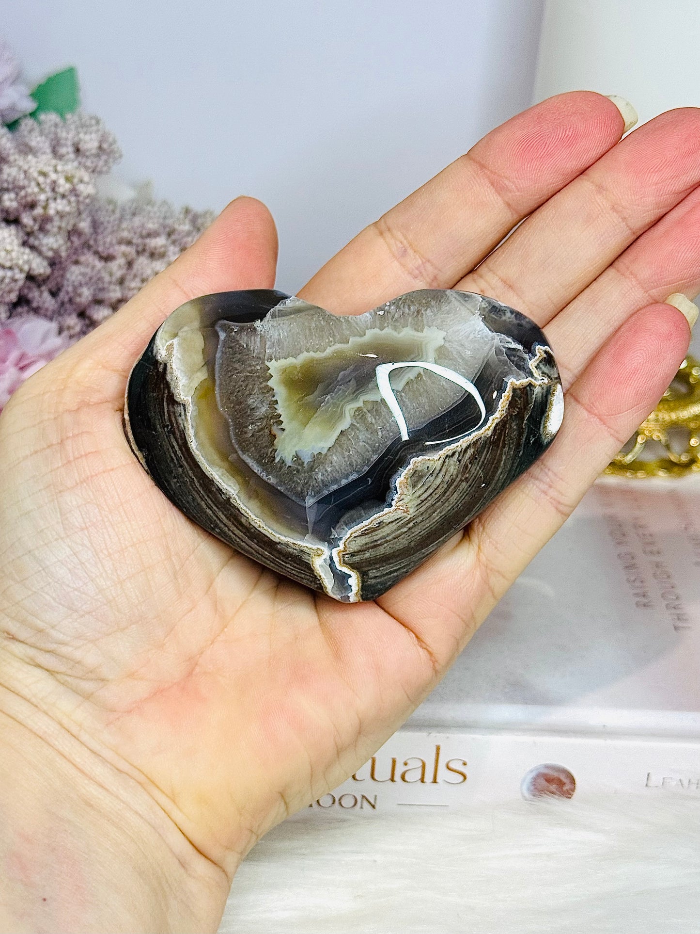 Volcano Agate Puffy Heart 8cm On Stand