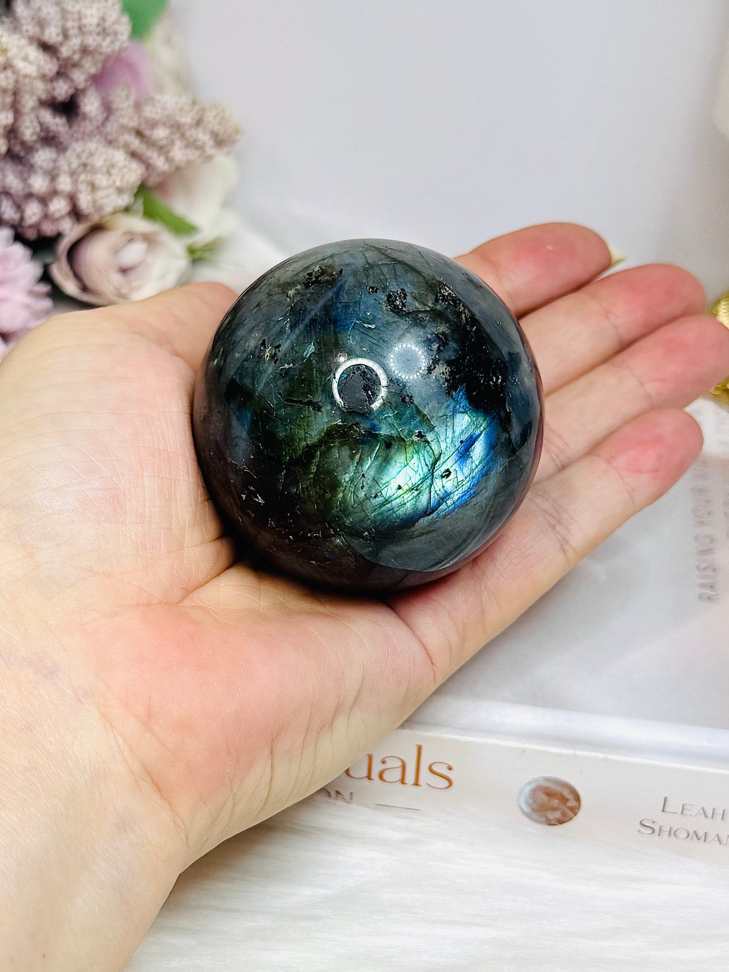 Large Blue Flash Labradorite Sphere On Stand 277g