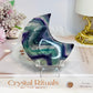High Grade Rainbow Fluorite Moon On Stand 8cm