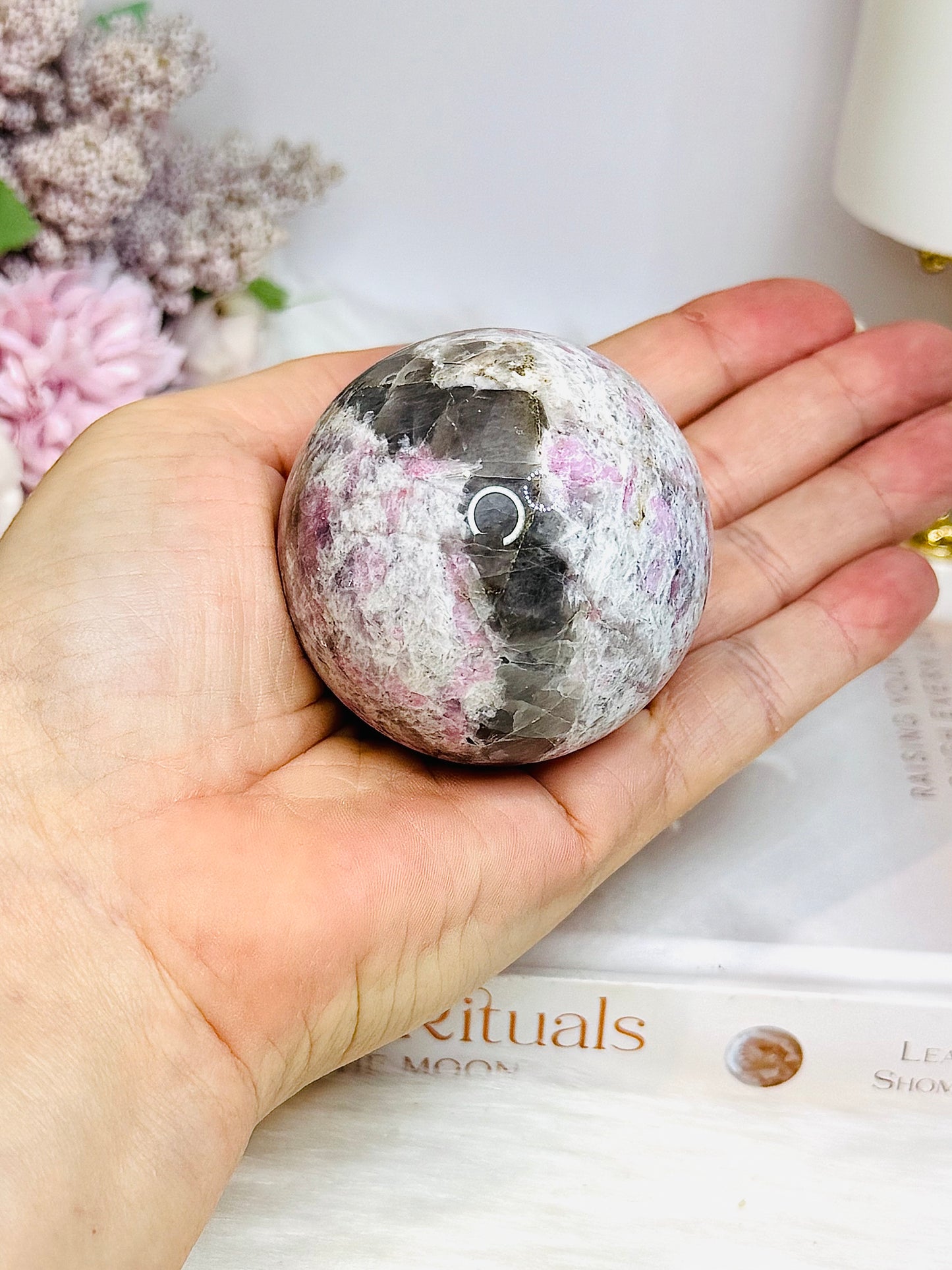 Pink Tourmaline Sphere on Stand 243g