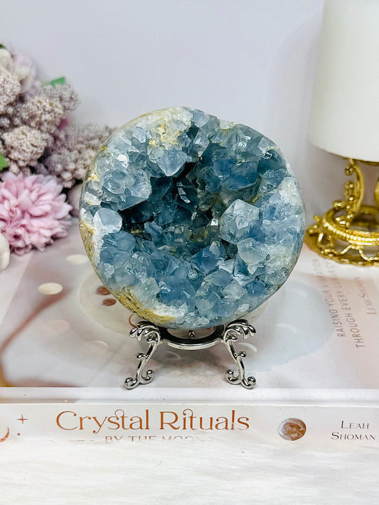 Large Blue Celestite Cluster on Stand 758g