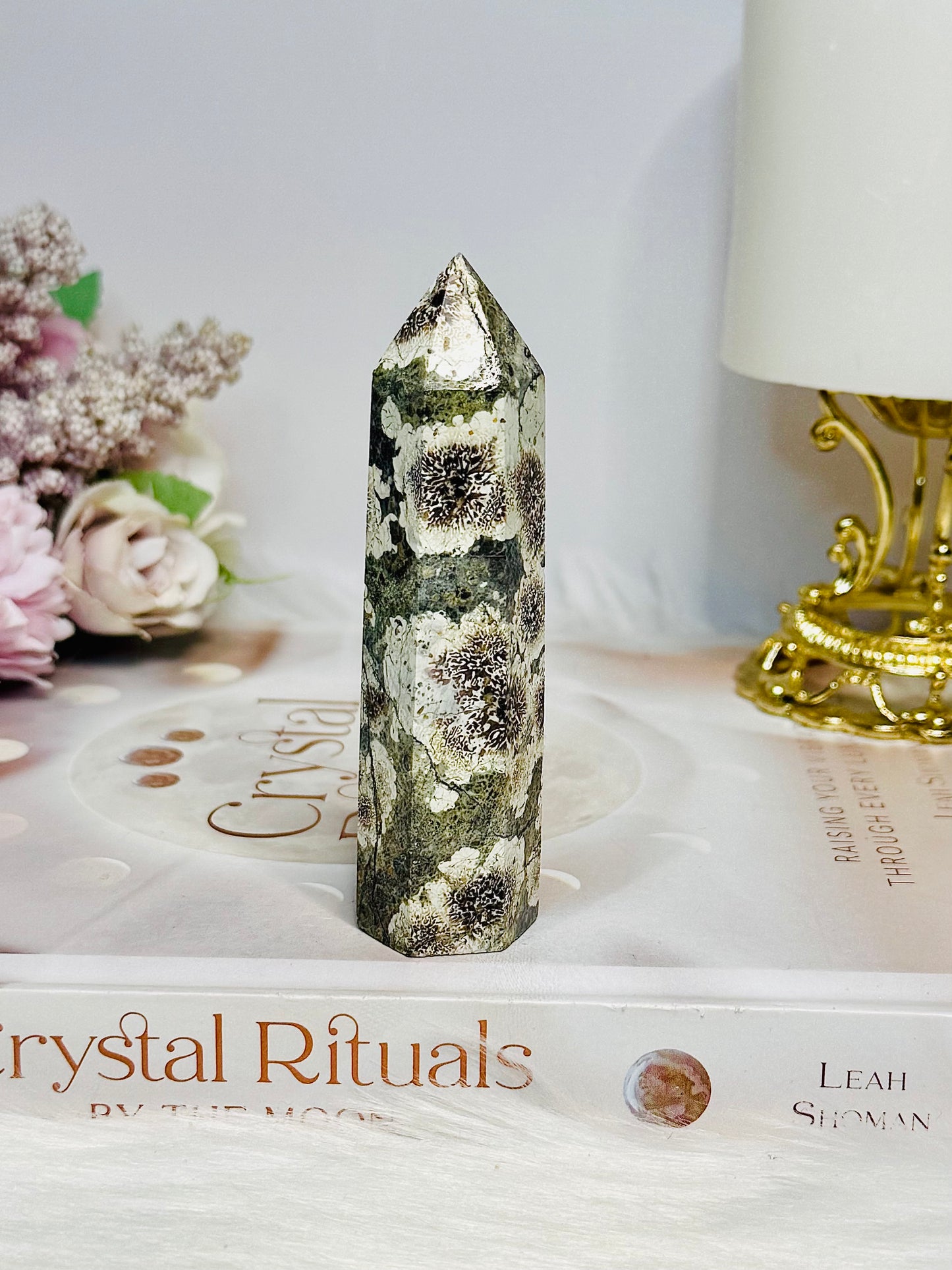 Sakura Agate | Green Flower Tower 9cm