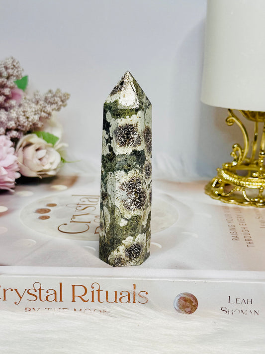 Sakura Agate | Green Flower Tower 9cm