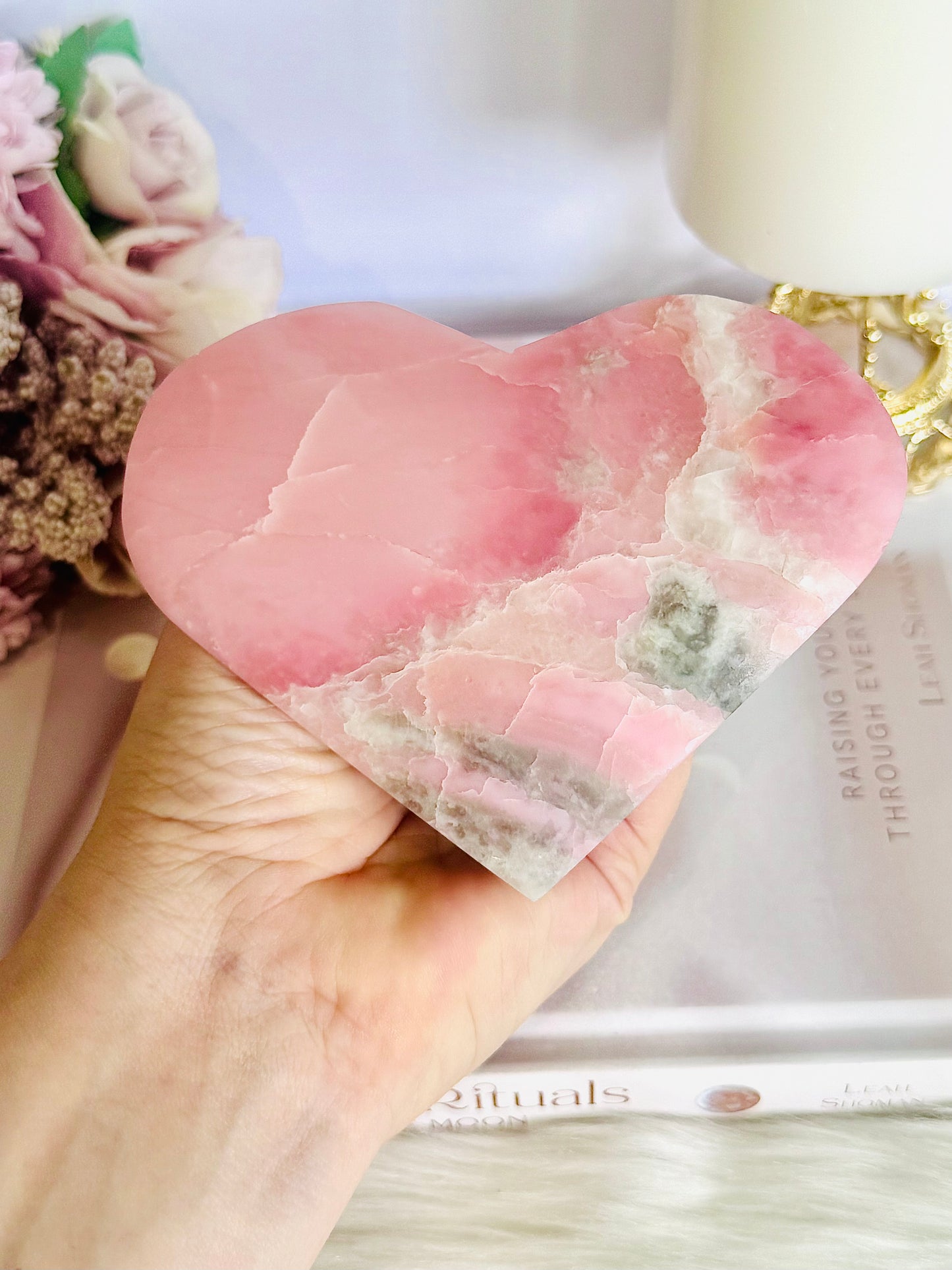 Absolutely Gorgeous Large Pink Opal Heart Carving On Stand 12cm