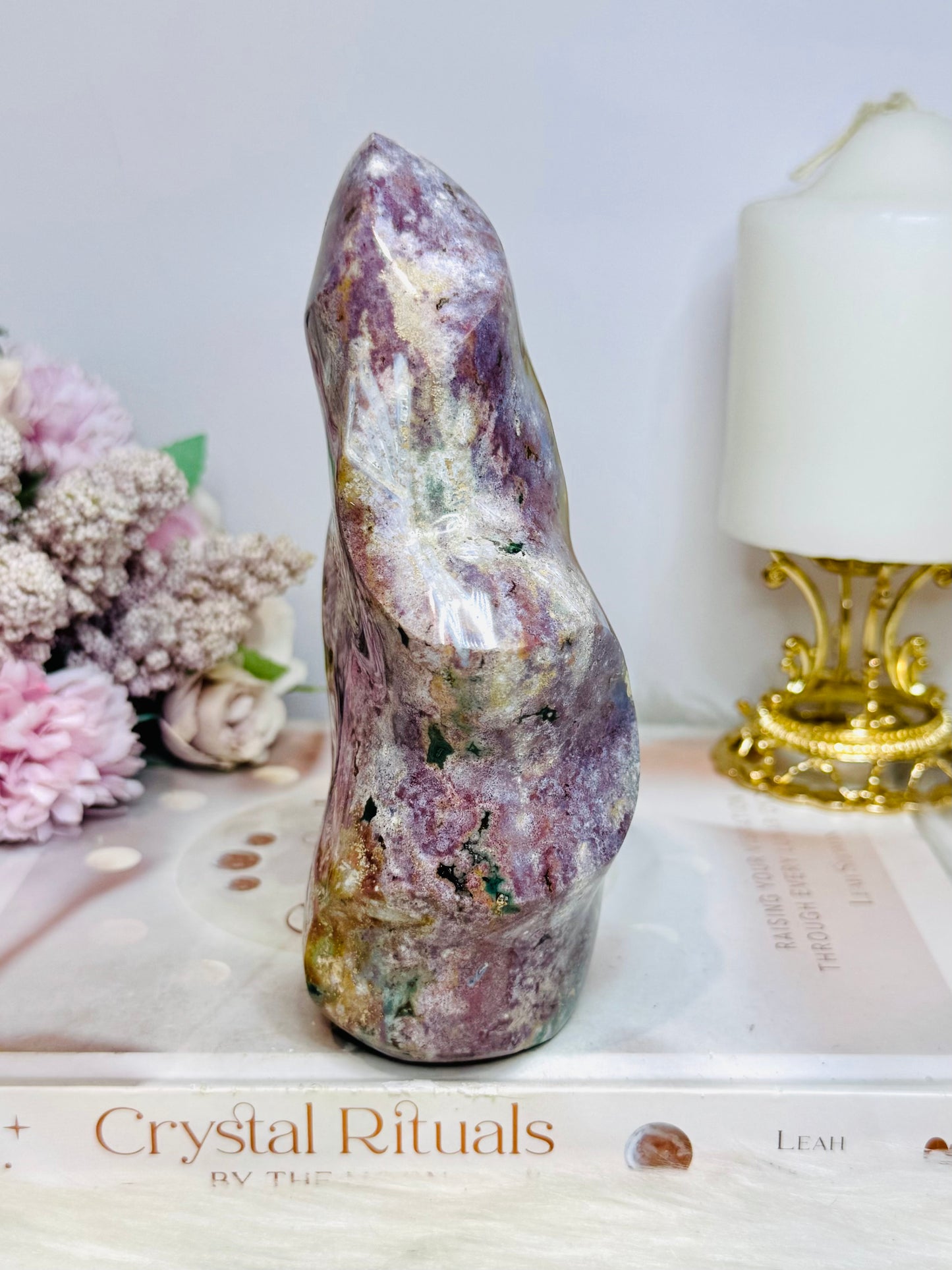 Large Ocean Jasper Carved Flame 16cm 850g