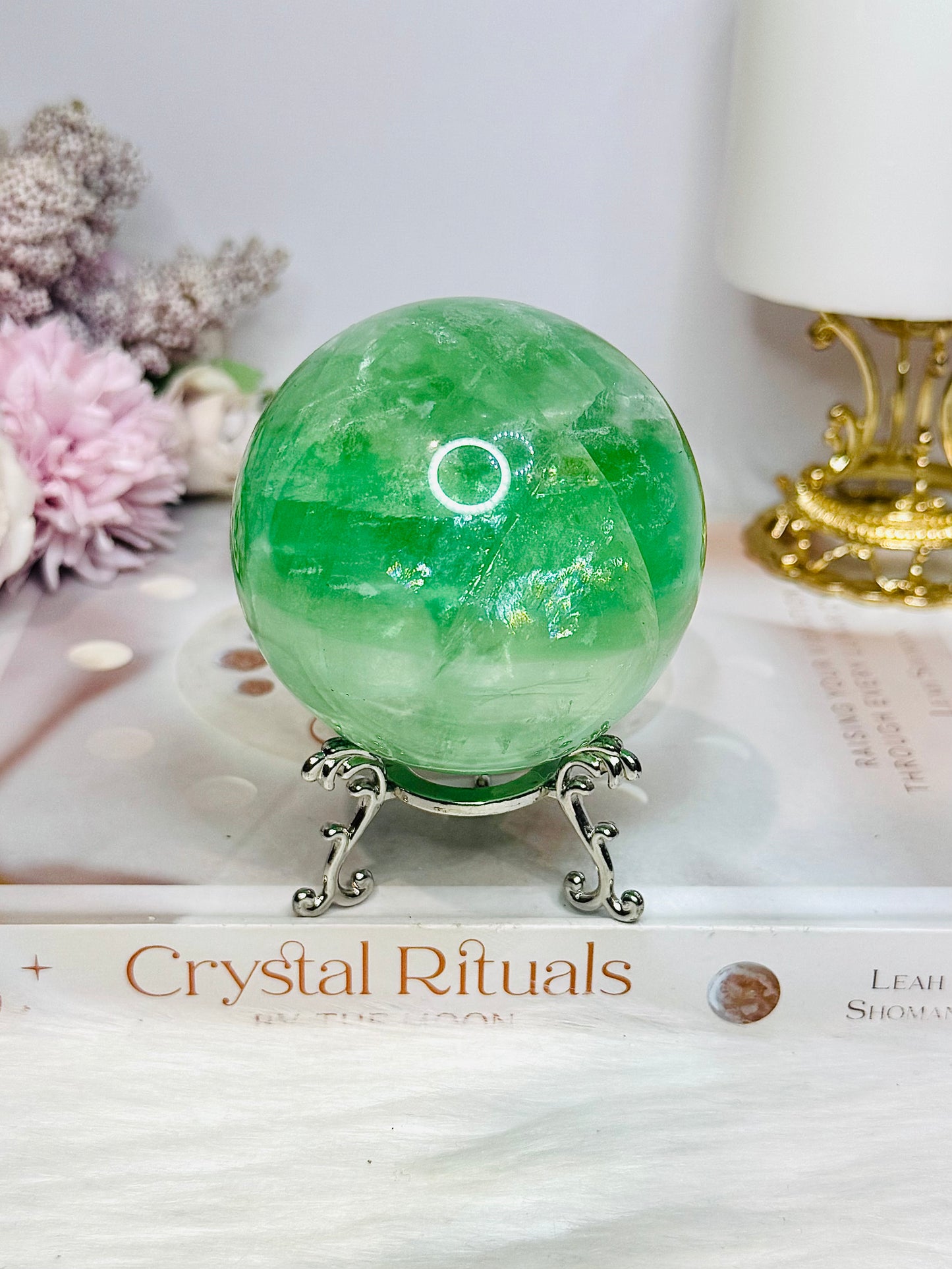 Large Green Fluorite Sphere Full of Rainbows 557g