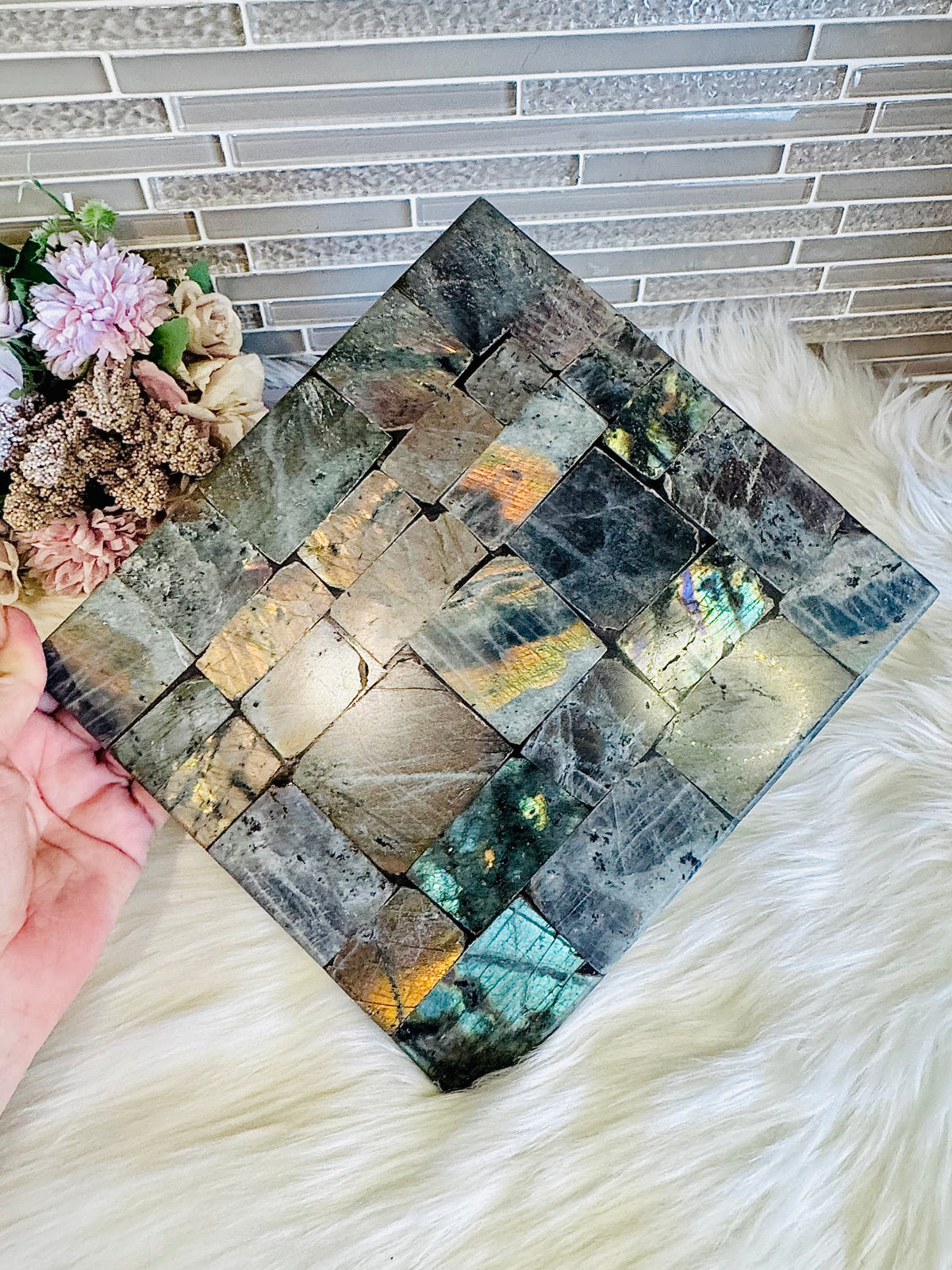 Large Heavy Labradorite Square Slab 22cm 1.57KG