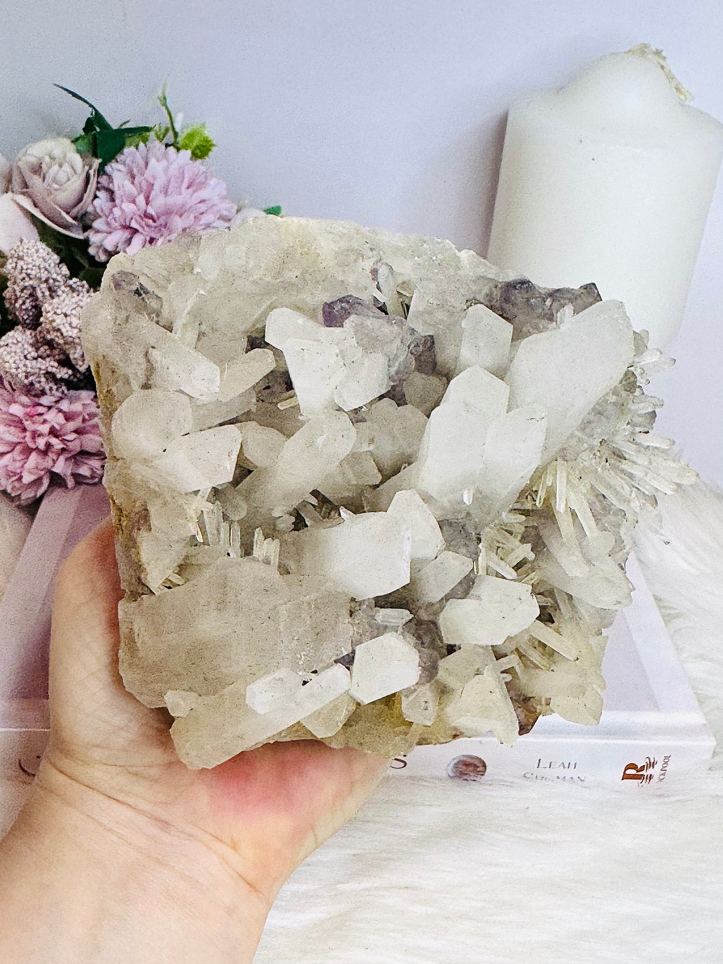 Rare Collectors Piece - Large Natural Clear Quartz Cluster with Purple Fluorite Inclusions 1.6KG