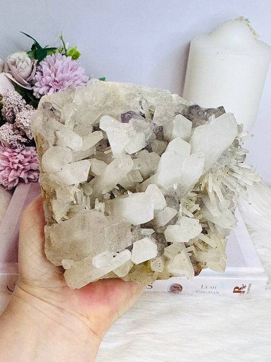 Rare Collectors Piece - Large Natural Clear Quartz Cluster with Purple Fluorite Inclusions 1.6KG