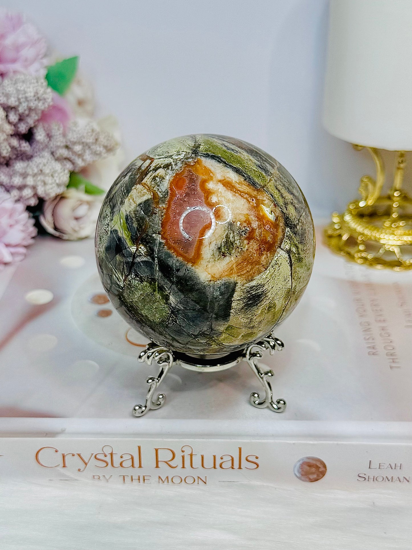 Large Money Agate Sphere on Stand 510g