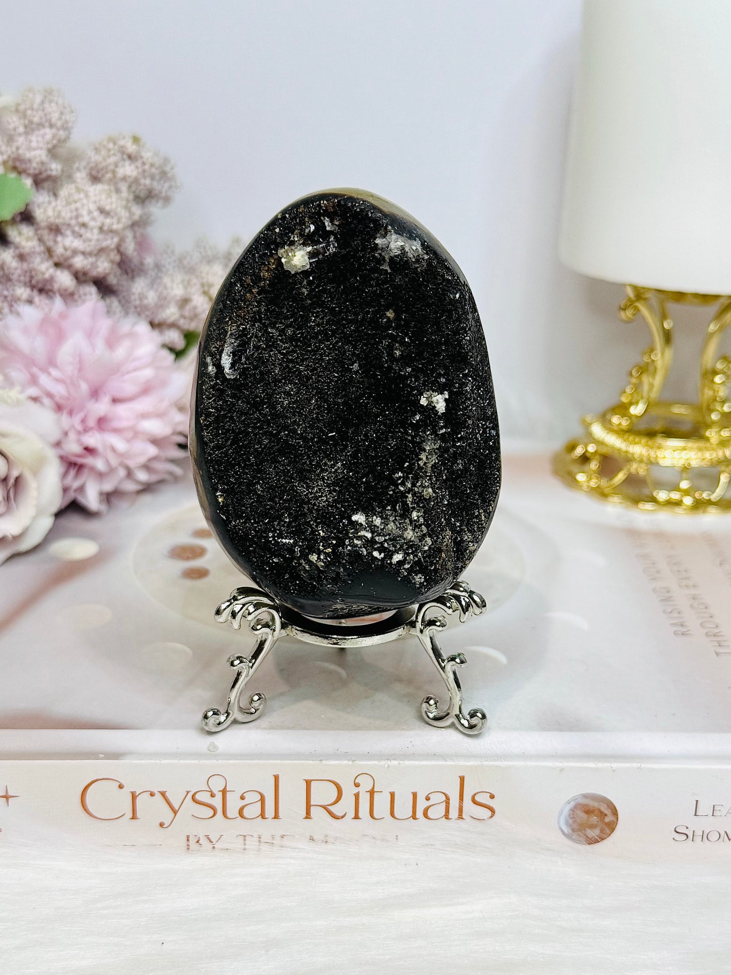 Druzy Septarian Egg on Stand 344g