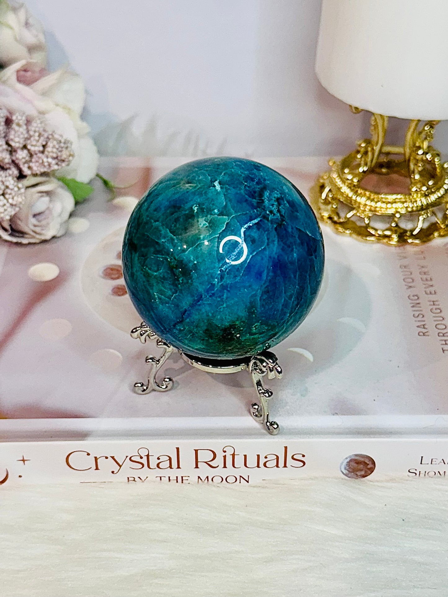 Absolutely Incredible High Grade Chrysocolla Sphere on Stand 329grams