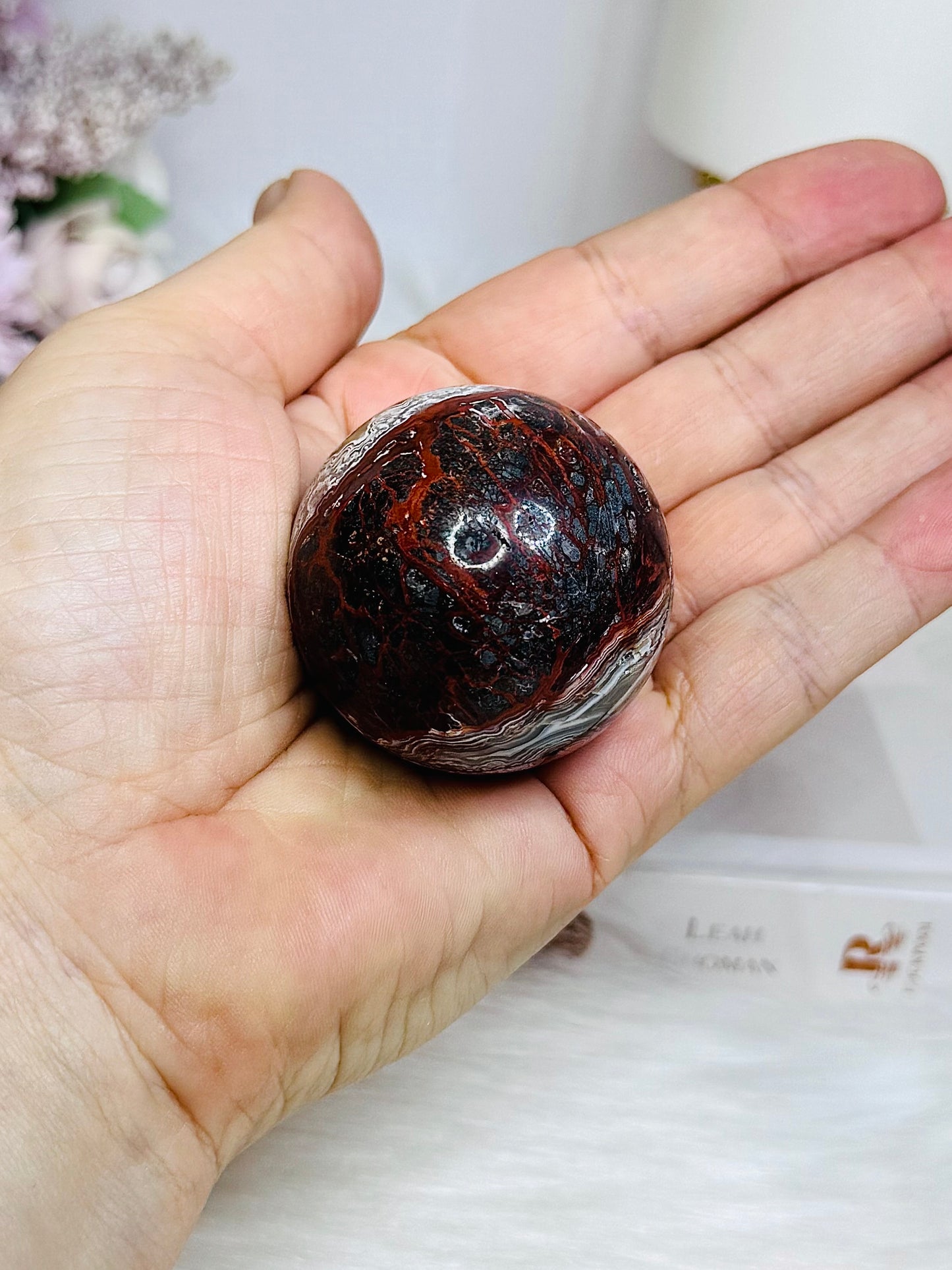 Mexican Lace Agate Sphere on Stand 109g