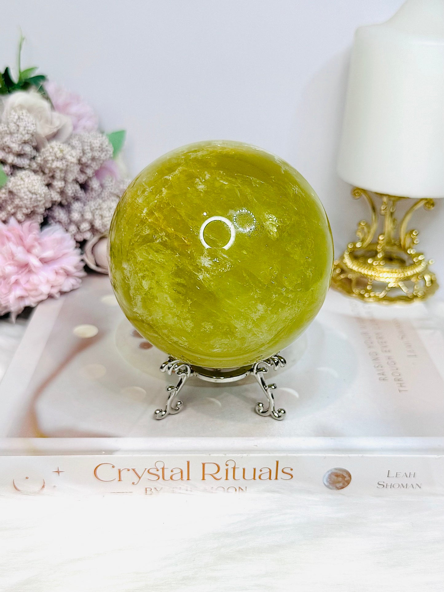 Large Citrine Sphere With Rainbows (heat treated) On Stand 870g