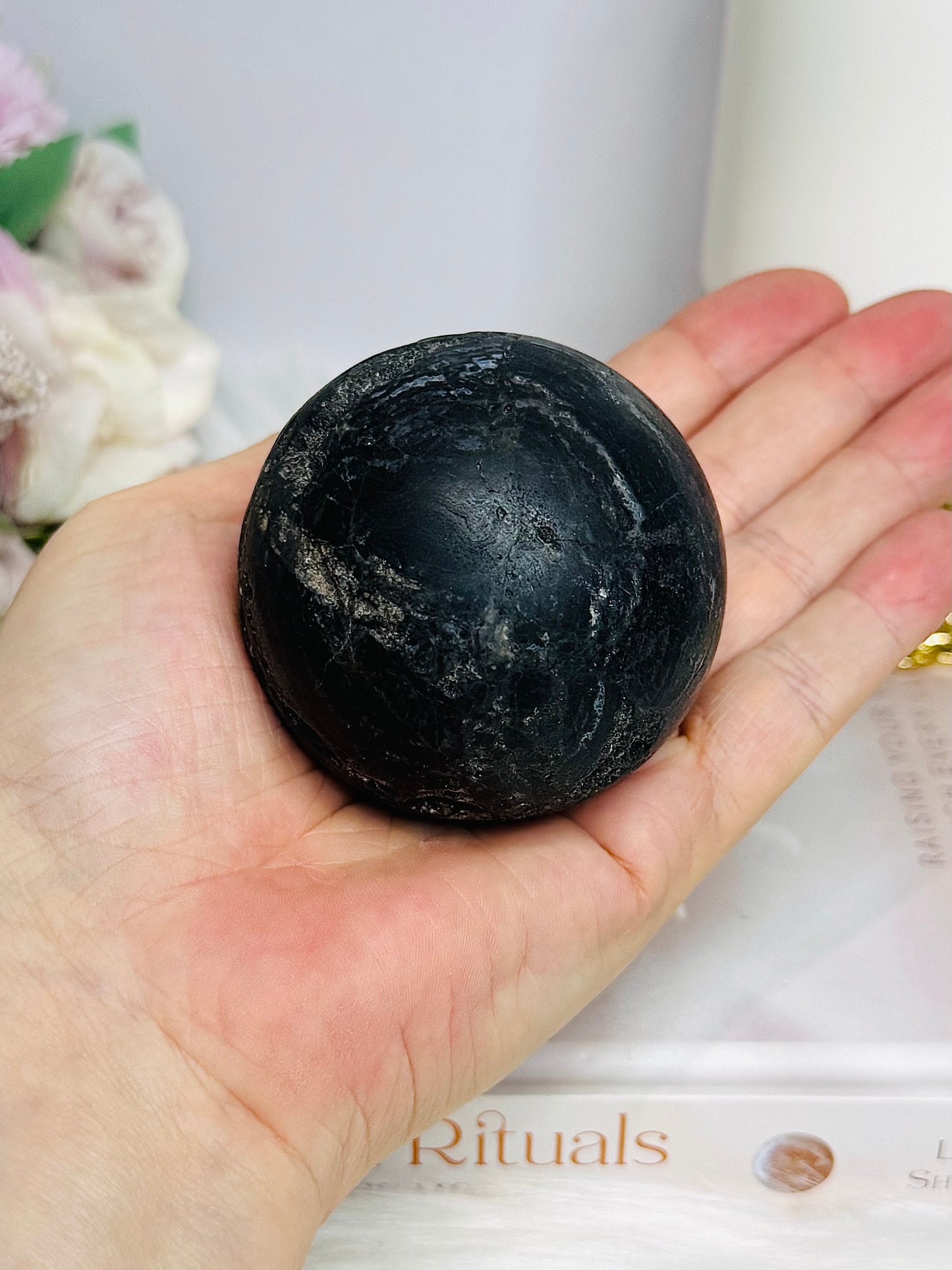 Natural Black Sphalerite Sphere on Stand 377g