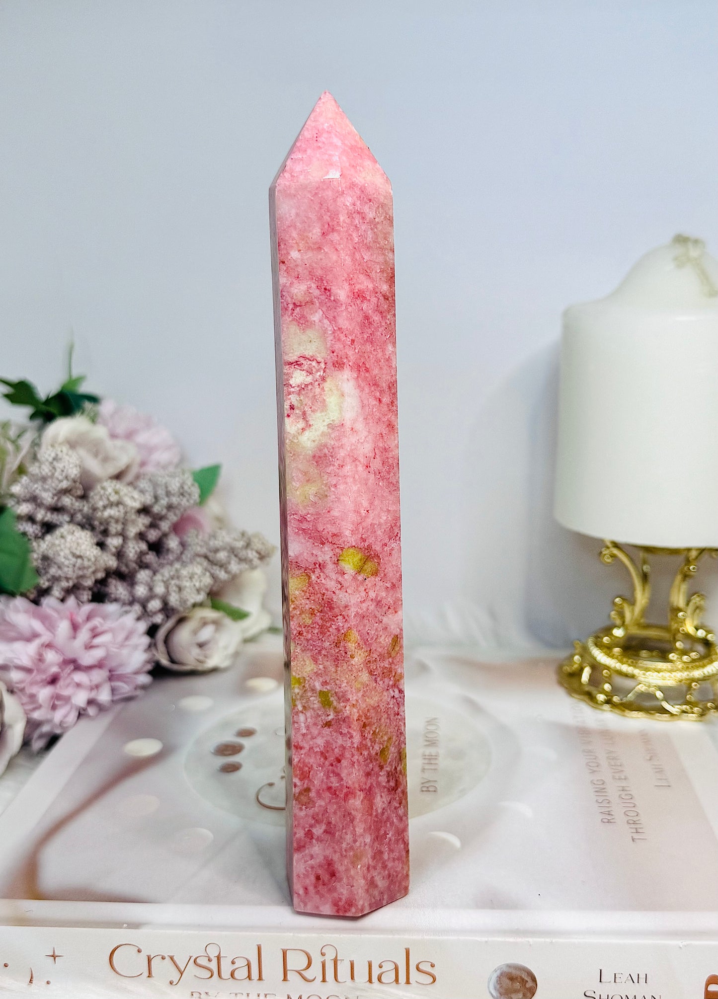 Rare Large Thulite Tower with Epidote Inclusions 19cm