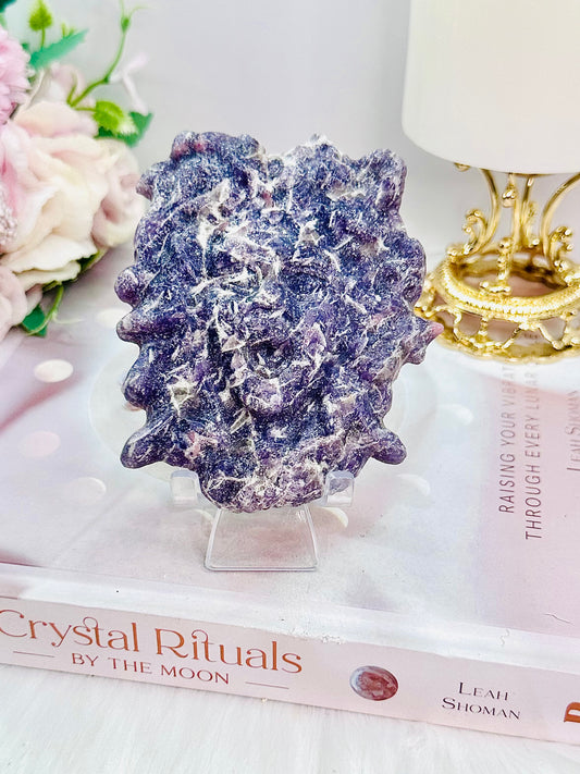 Repel Evil ~ Gorgeous Lepidolite Medusa Carving on Stand 10cm