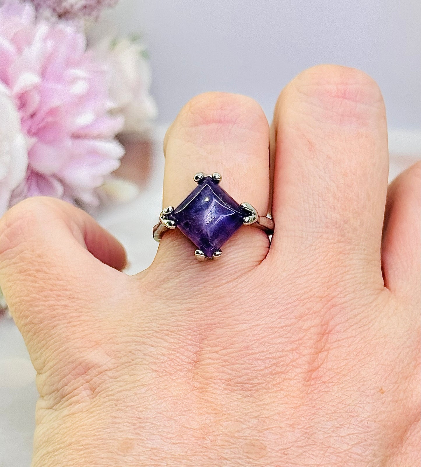 Stunning Silver Lepidolite Ring Size R In Gift Bag