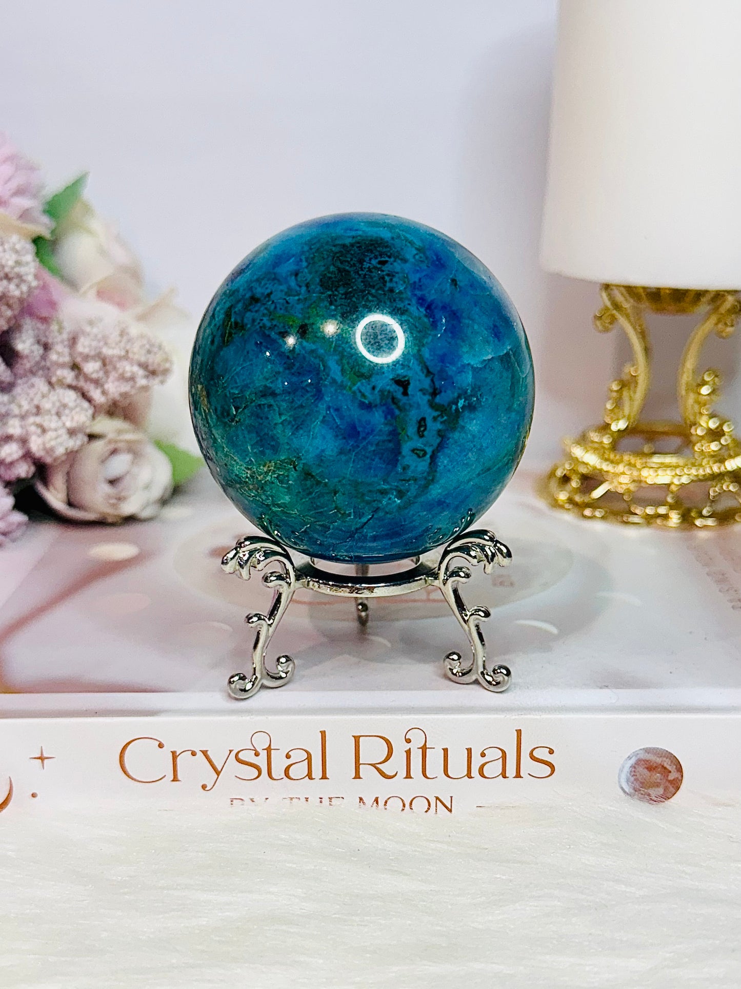 Absolutely Incredible High Grade Chrysocolla Sphere on Stand 329grams