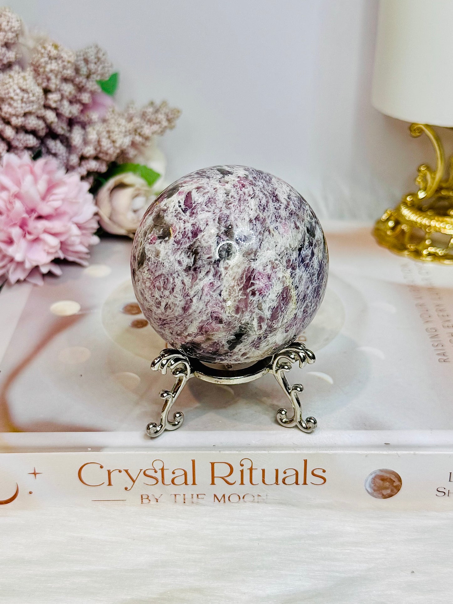 Pink Tourmaline Sphere on Stand 313g