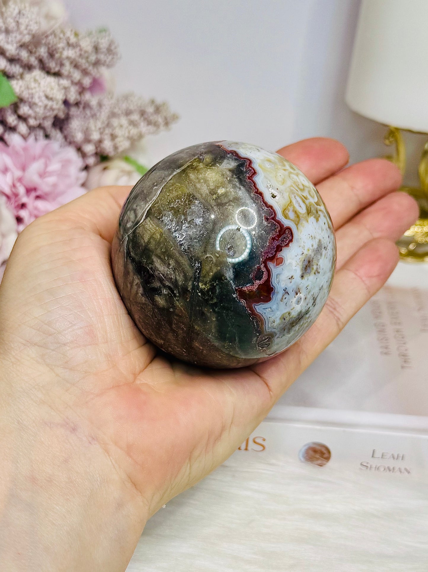 Large Mexican Lace Agate Sphere on Stand 368g