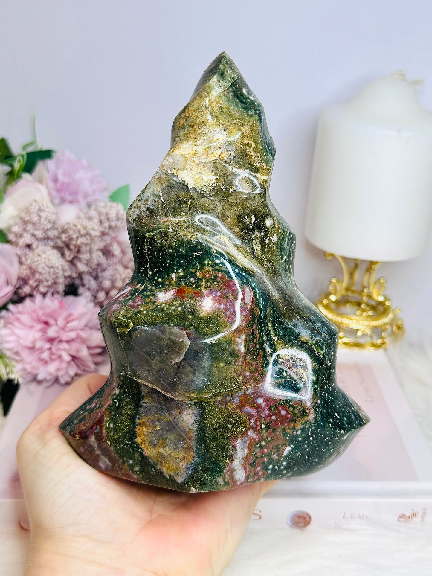 Huge Ocean Jasper Carved Flame | Freeform 17cm 1.14KG