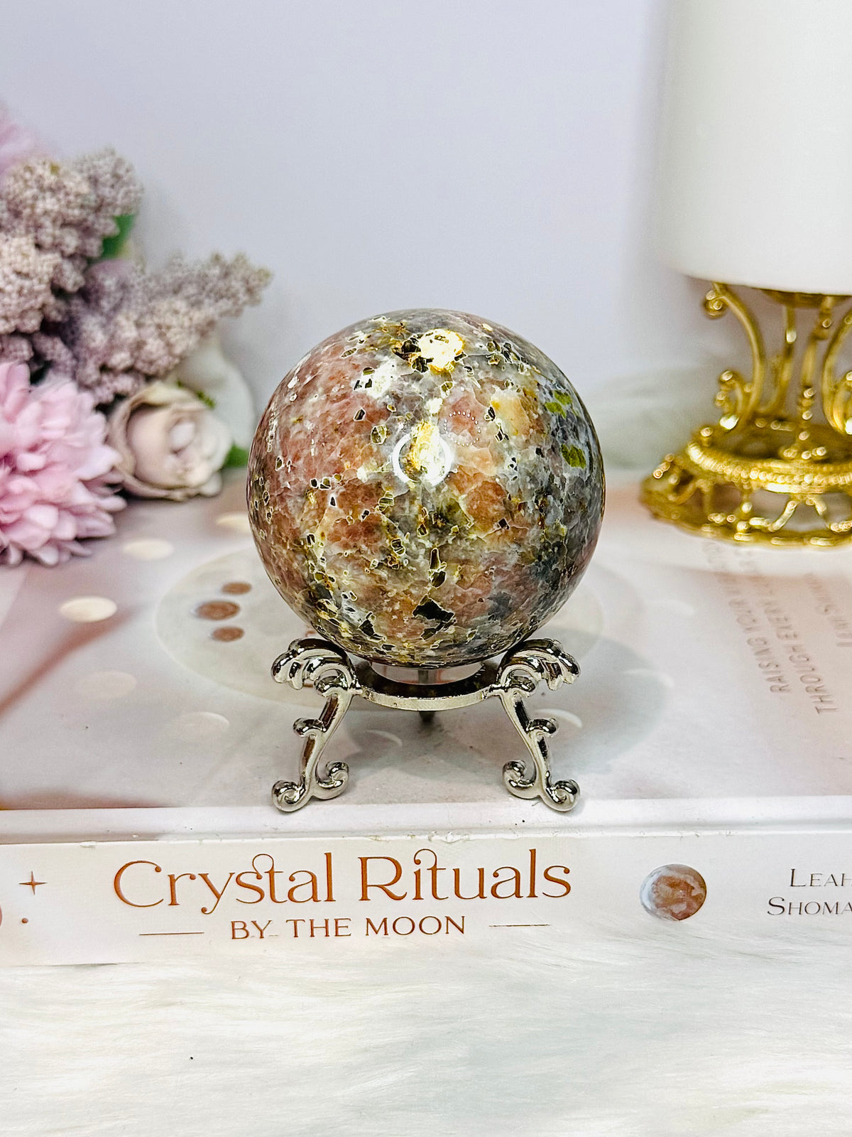 Plum Blossom Jasper Sphere on Stand 301g