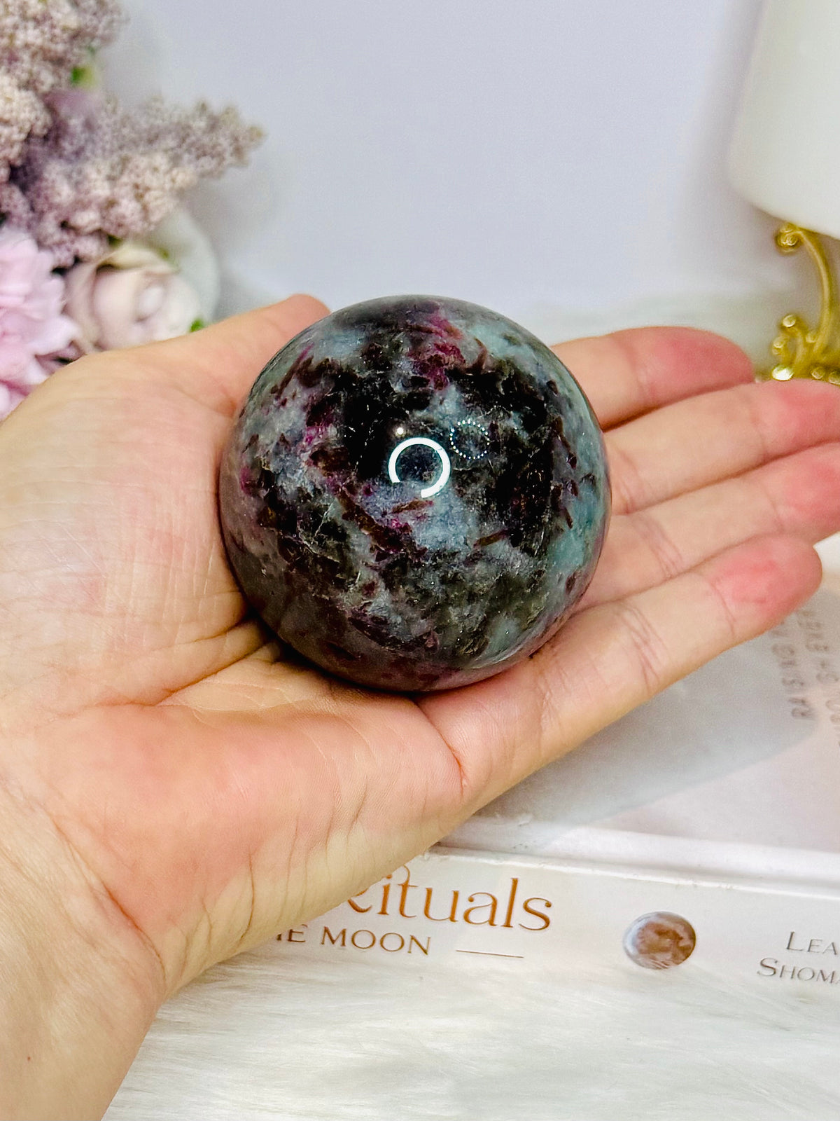 Rare Aquamarine & Pink Tourmaline Sphere on Stand 234g