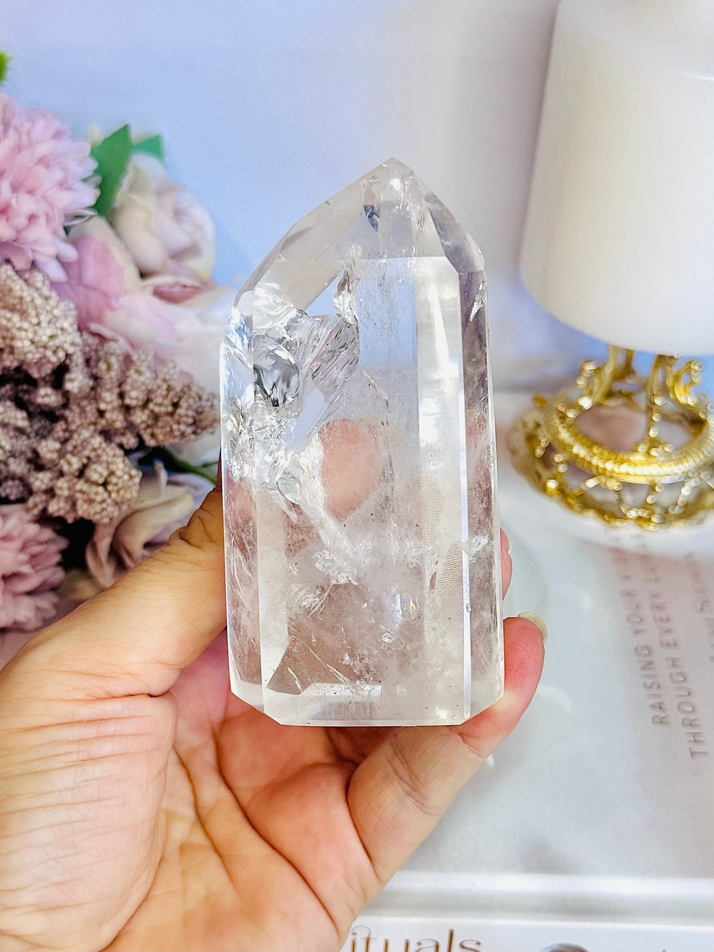 Magical High Grade Clear Quartz Tower 10cm with Stunning Rainbows