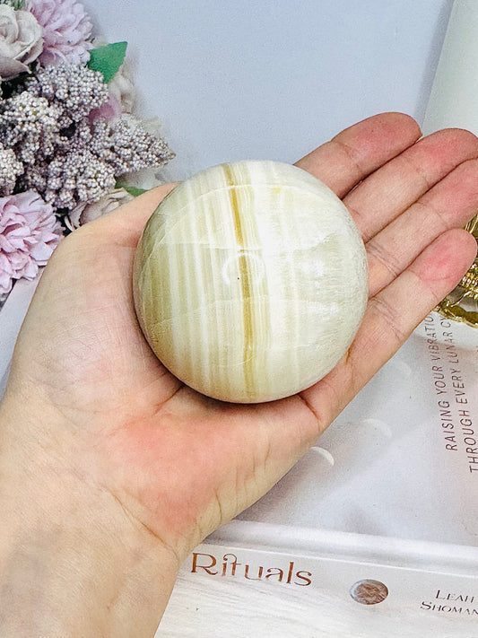 Large Banded Calcite Sphere on Stand 413g