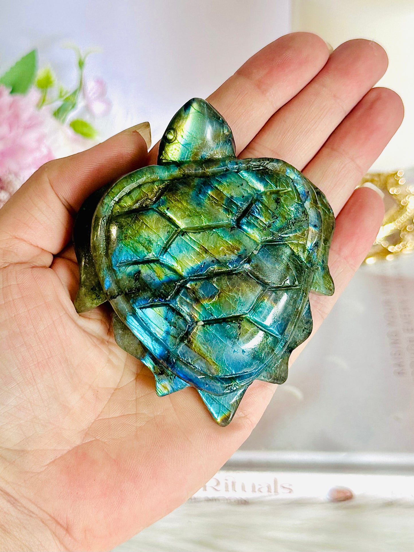 The Most Stunning Absolutely Full Of Gorgeous Flash High Grade Labradorite Carved Turtle 10cm