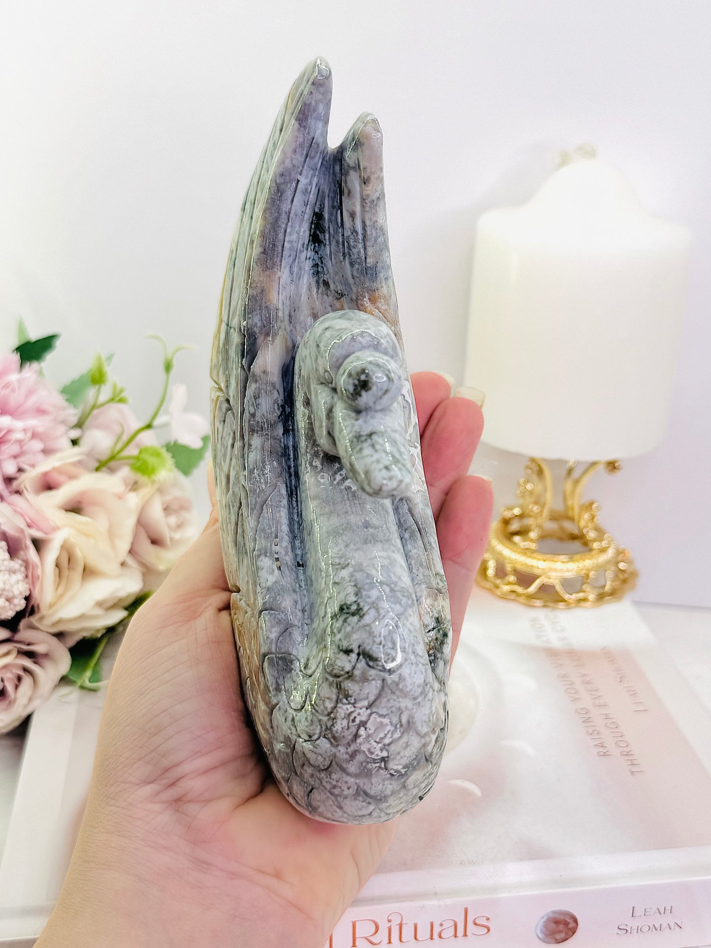 Elegant & Graceful ~ Large 17cm 788gram Ocean Jasper Swan Carved to Perfection