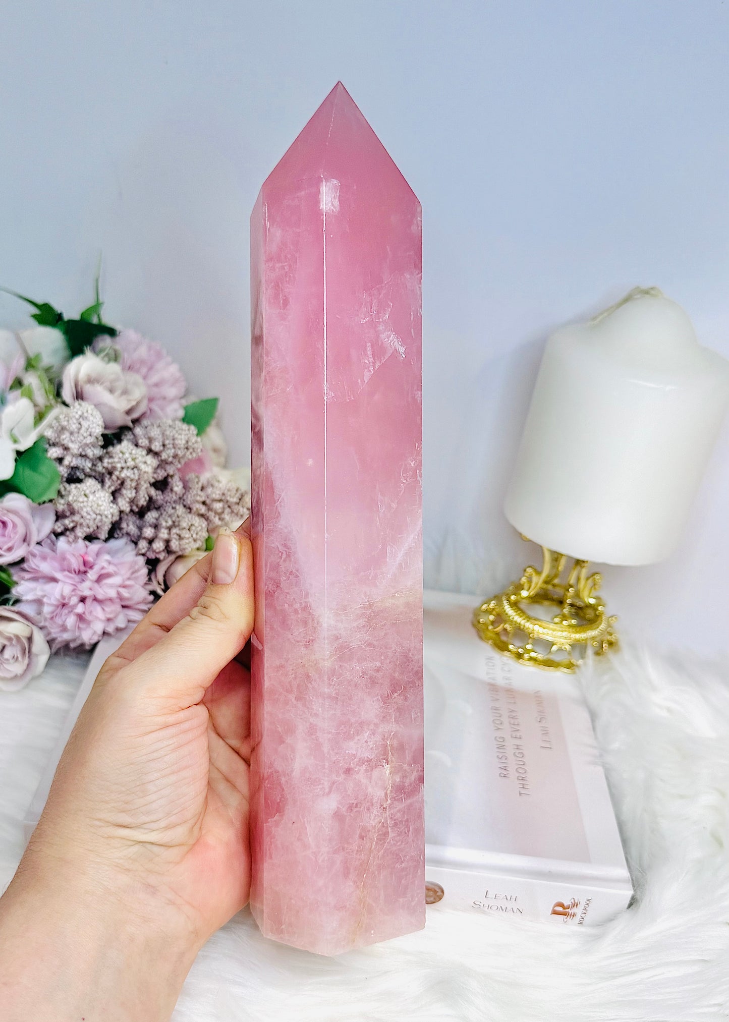 Large High Grade Rose Quartz Tower 25cm 1.08KG