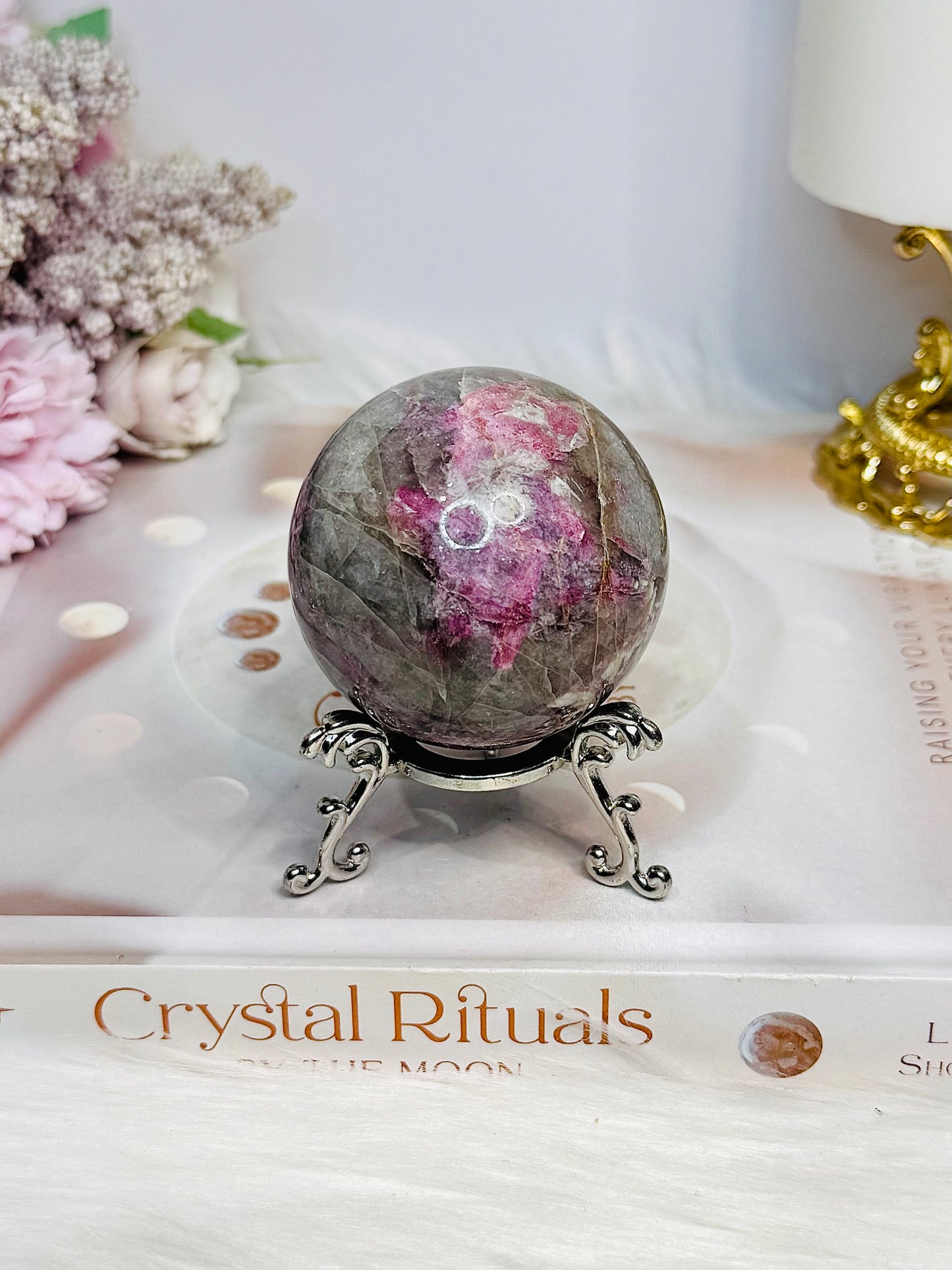 Pink Tourmaline Sphere on Stand 212g