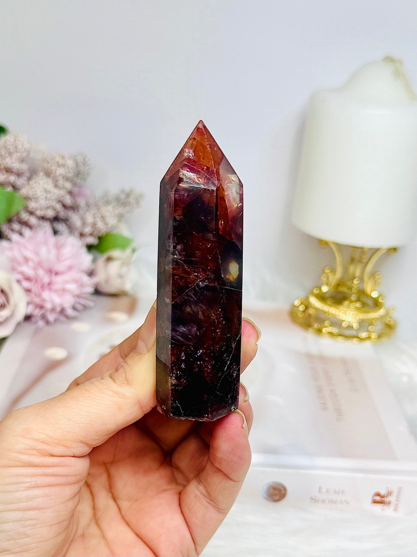 High Grade Fire Quartz Tower with Rainbows 8.5cm